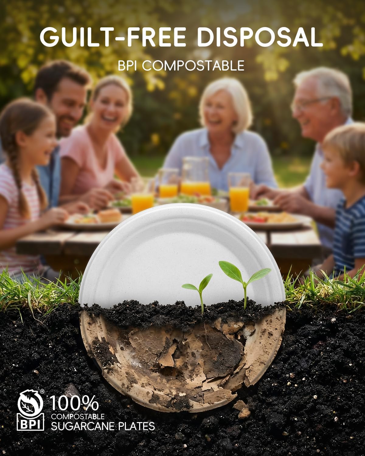 9 Inch White Compostable Sugarcane Paper Plates 125 Pack