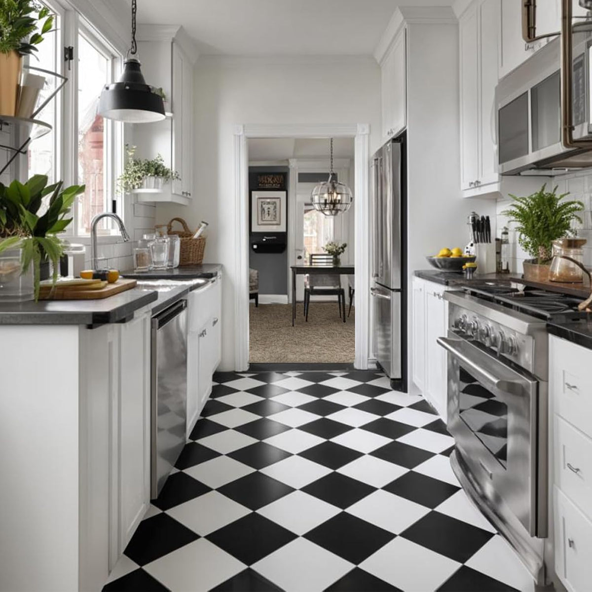40-Pack Black and White Checkered Peel and Stick Floor Tiles, 12 x 12 Inch