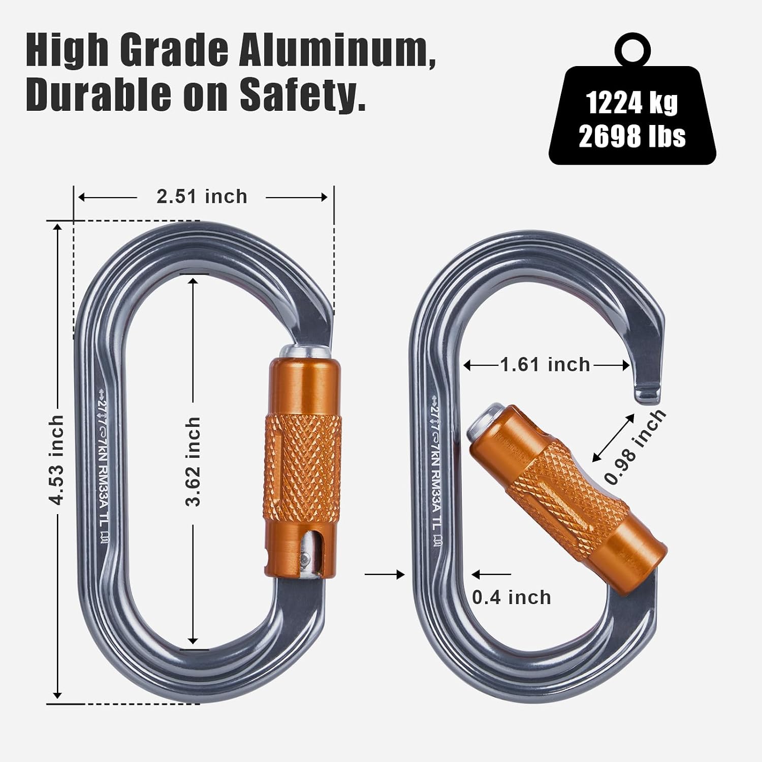 Heavy Duty Carabiner Clips -Auto Locking Climbing Carabiner, Industrial Strength Climbing Hooks for Keychains
