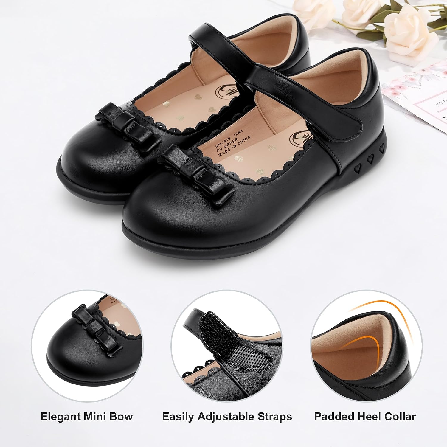 School Shoes for Girls Bow Mary Jane Dress Shoes | Scalloped edge detail, Cushioned insole, Flexible outsole