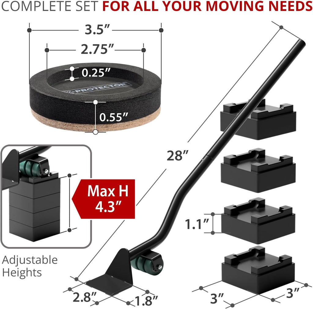 Felt Furniture Sliders for Hard Floors & Furniture Lifter Tool