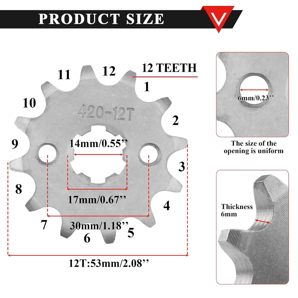PRO BAT 420 12T 17mm/0.66" Front Engine Sprocket 125cc 140cc 150cc 160cc