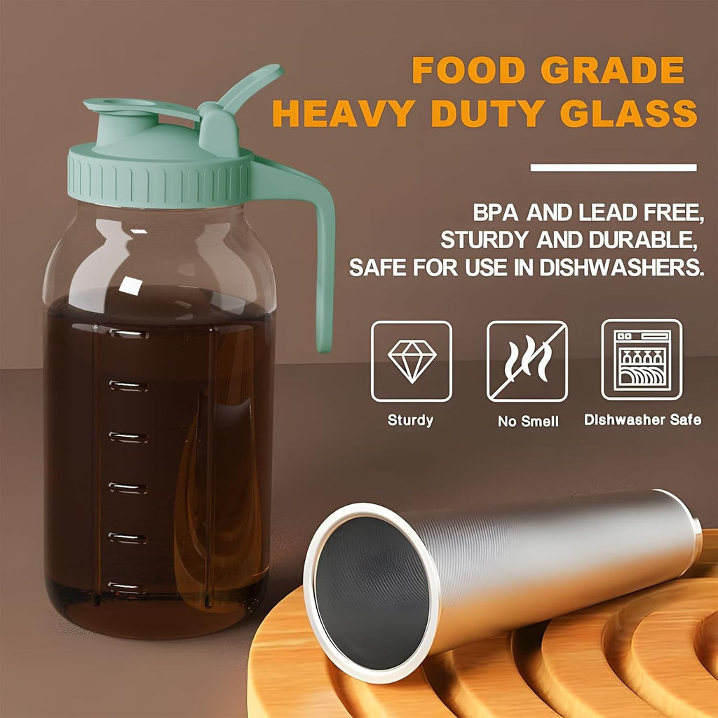 Cold Brew Coffee Maker, 32 oz Glass Mason Pitcher | 100μm stainless steel filter, wide mouth design, leak-proof lid