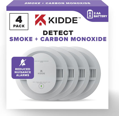 Smoke and Carbon Monoxide Detector, AA Battery Powered with LED Status Lights, 85 dB Alarm, 5 inches, 30CUDR, 4 Pack