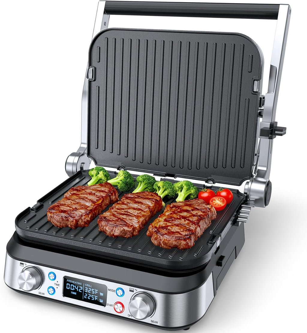 6-in-1 Indoor Grill and Griddle, 14’’, Electric Grill Indoor,1700W | 90-Minute Timer, Reversible nonstick grill &