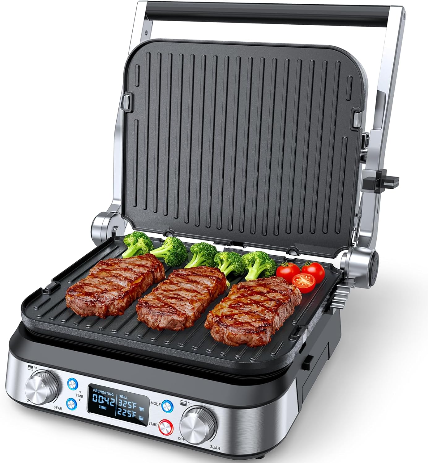 6-in-1 Indoor Grill and Griddle, 14’’, Electric Grill Indoor,1700W | 90-Minute Timer, Reversible nonstick grill &