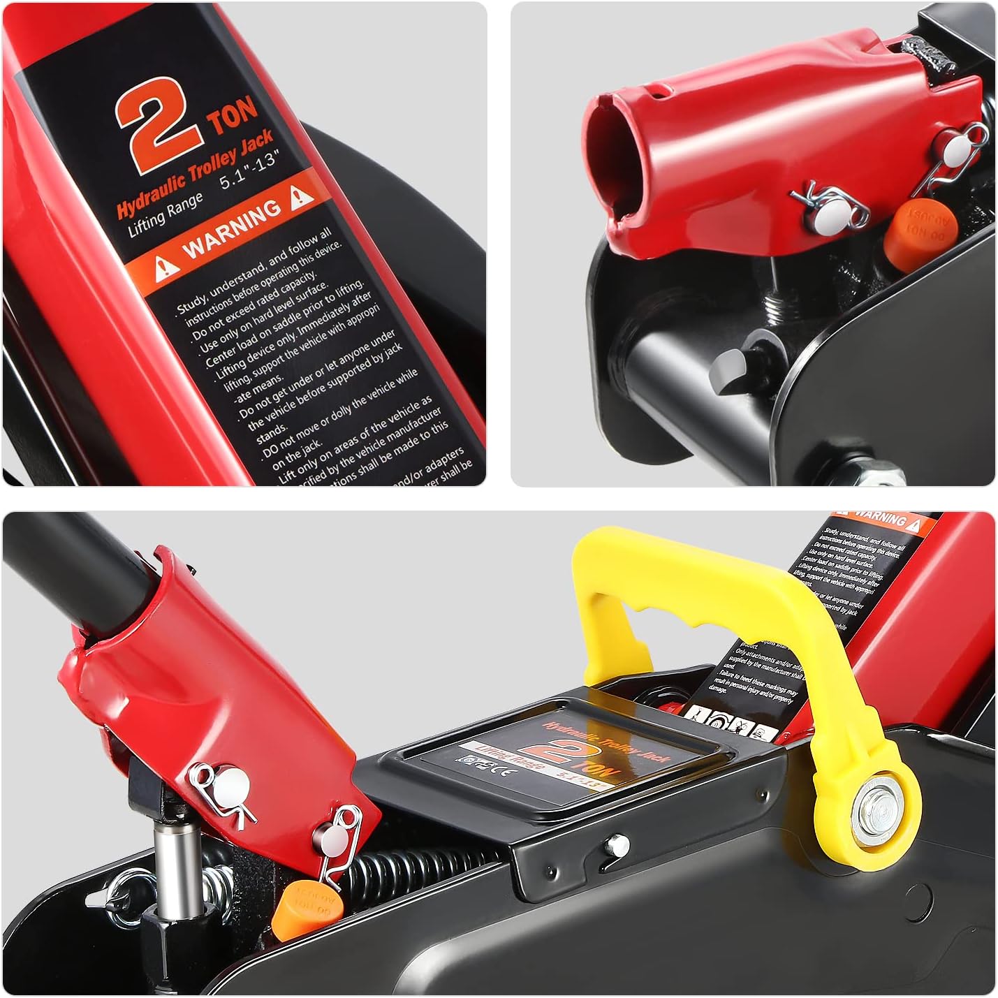 2 Ton Car Jack and Stands Kit Red/Black | 2T(4000 lbs) Capacity Low Profile Hydraulic Trolley Service/Floor Jack