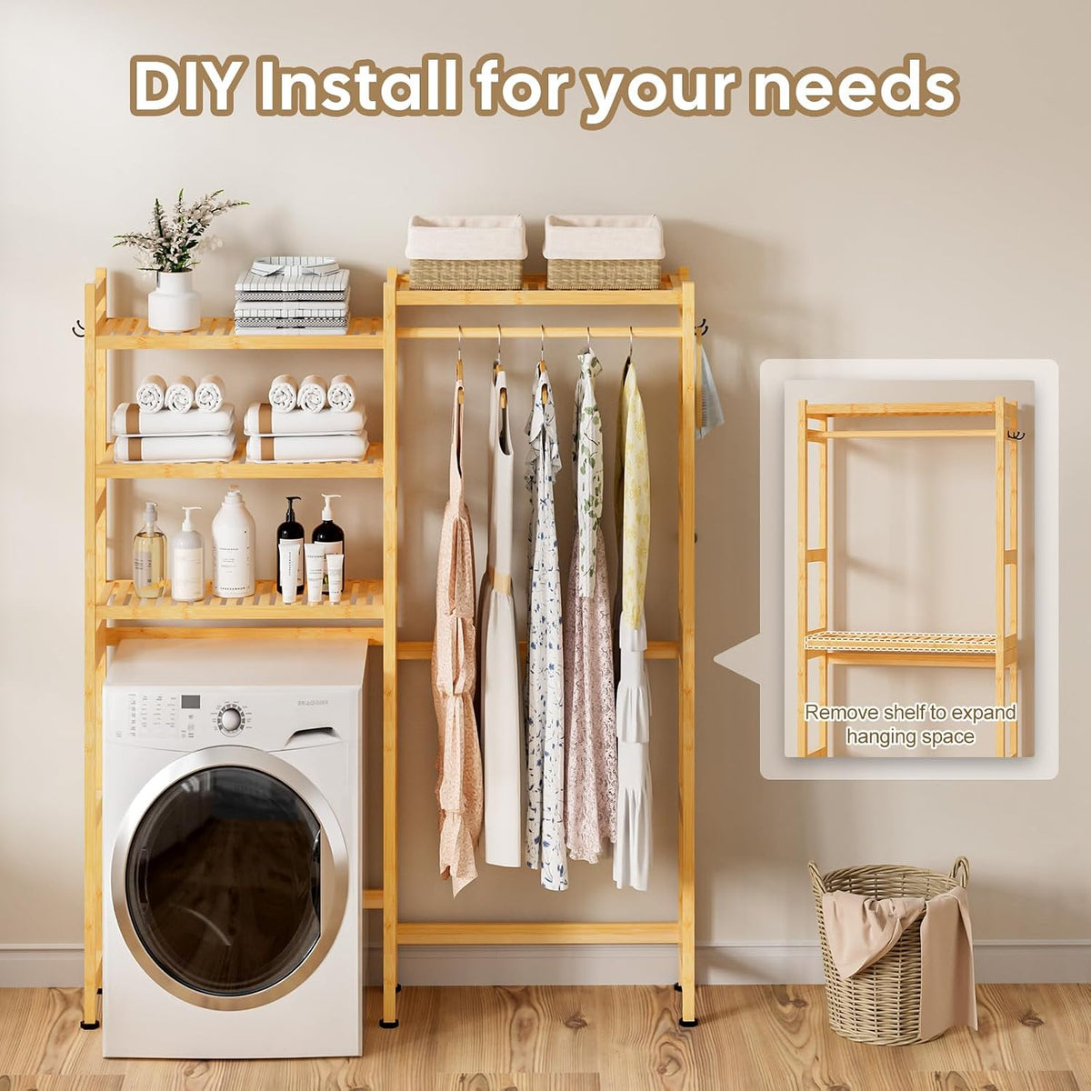Over The Washer Dryer Storage Shelf: Bamboo 5 Tiers (Natural)