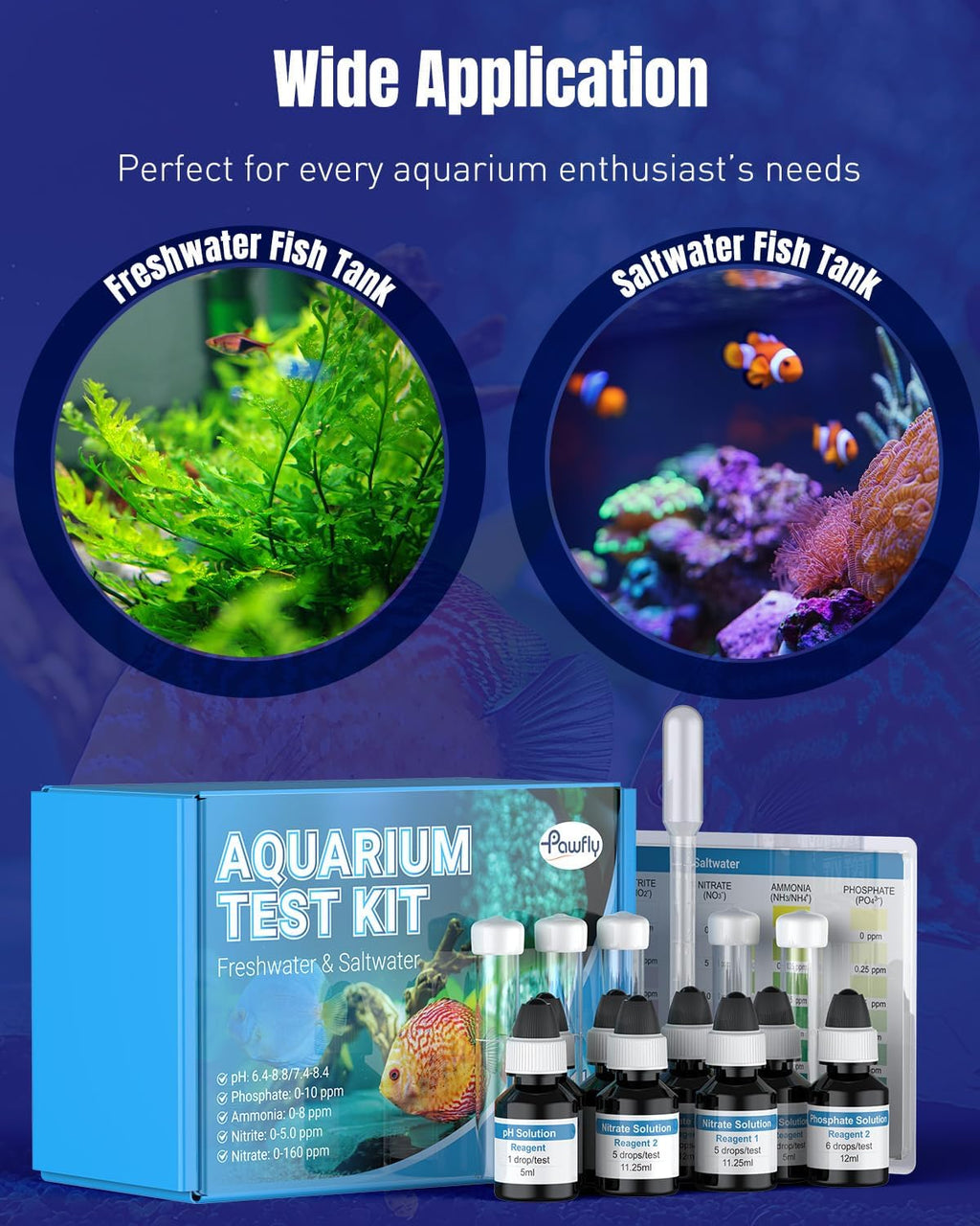 5 in 1 Aquarium Water Master Test Kit, Fish Tank Water Testing Kit | Aquarium Water Test Kit for pH Nitrite Nitrate