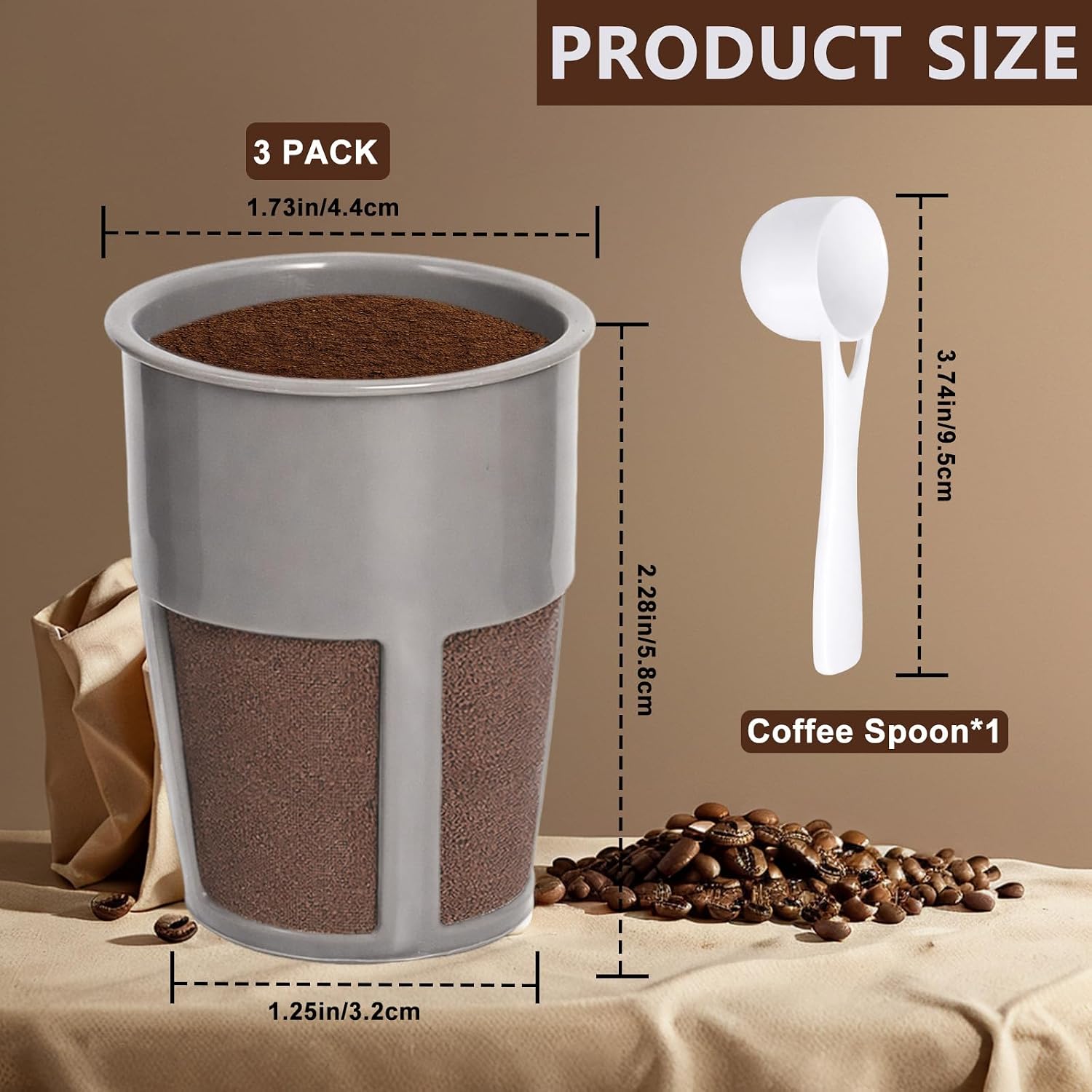 K400 Reusable Coffee Filter Inner 3 Pack with Coffee Spoon | Compatible with Keurigg My K-Cup 2.0 K250 K300 K350 K375