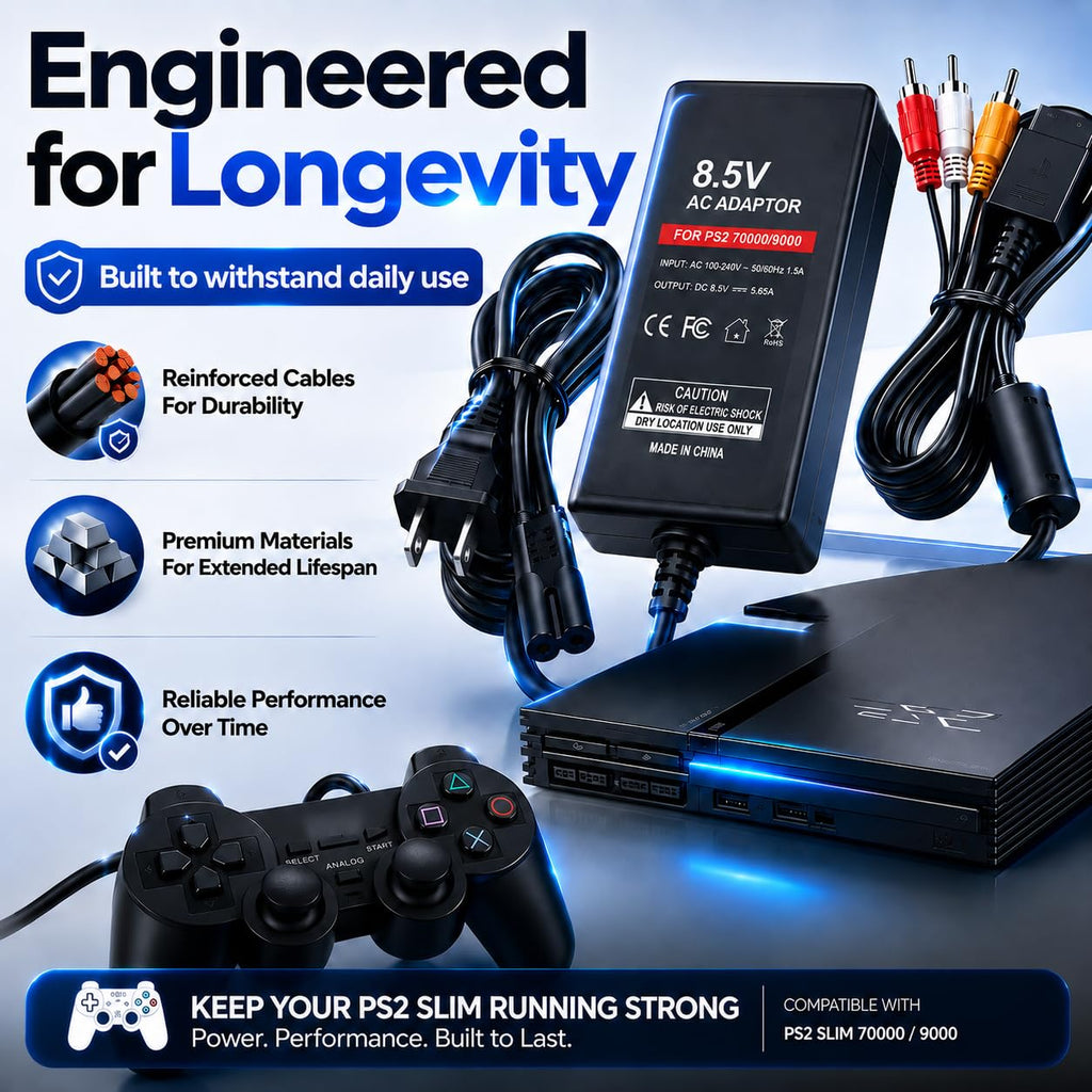 WirelessFinest Power Supply & AV Cable for PlayStation 2 PS2 Slim