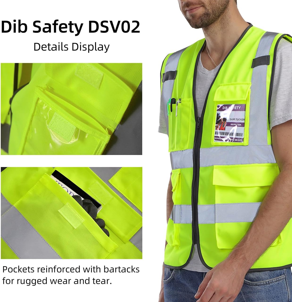 Hi Vis Reflective Safety Vest for Men Women with Pockets Zipper