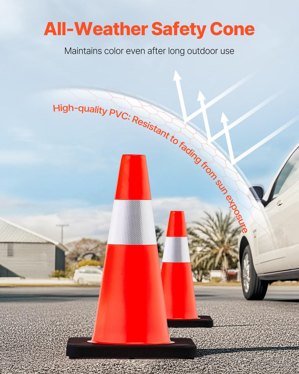 Safety Cones, 5 Pack 18" Traffic Cones, PVC Orange Construction Cones with Reflective Collars and Black Weighted Base