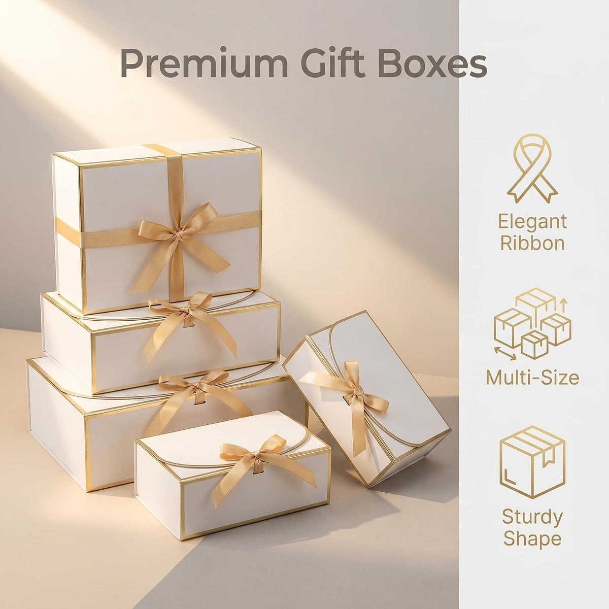 12Pack Mixed Size Gift Boxes, Small Medium Large White Gift Box Set with Ribbons & Lids, Gift Boxes Bulk for Wedding