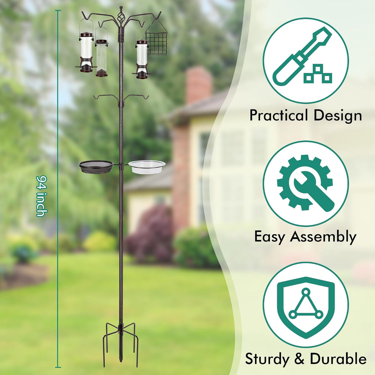 Bird Feeding Station Kit, 94 Inch Bird Feeder Pole for Outdoors