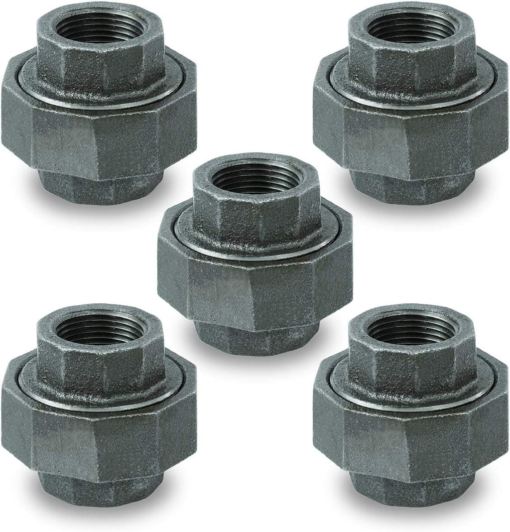 Supply Giant BMUN0114-5 Union Pipe Fitting With Female Threading, Malleable Iron Connector, 1-1/4 inch, Black (Pack Of 5)