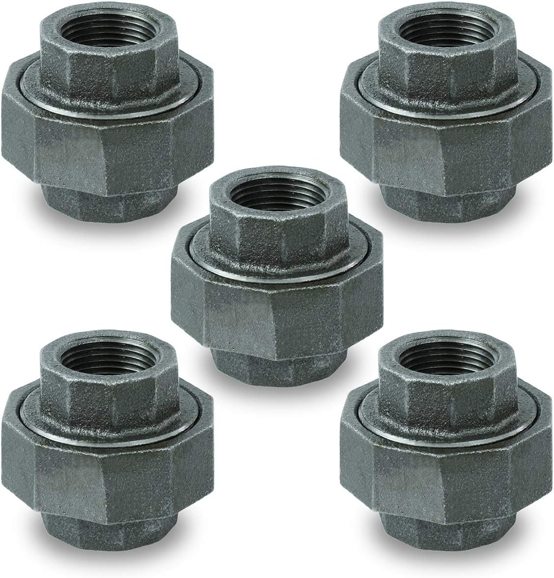 Supply Giant BMUN0114-5 Union Pipe Fitting With Female Threading, Malleable Iron Connector, 1-1/4 inch, Black (Pack Of 5)