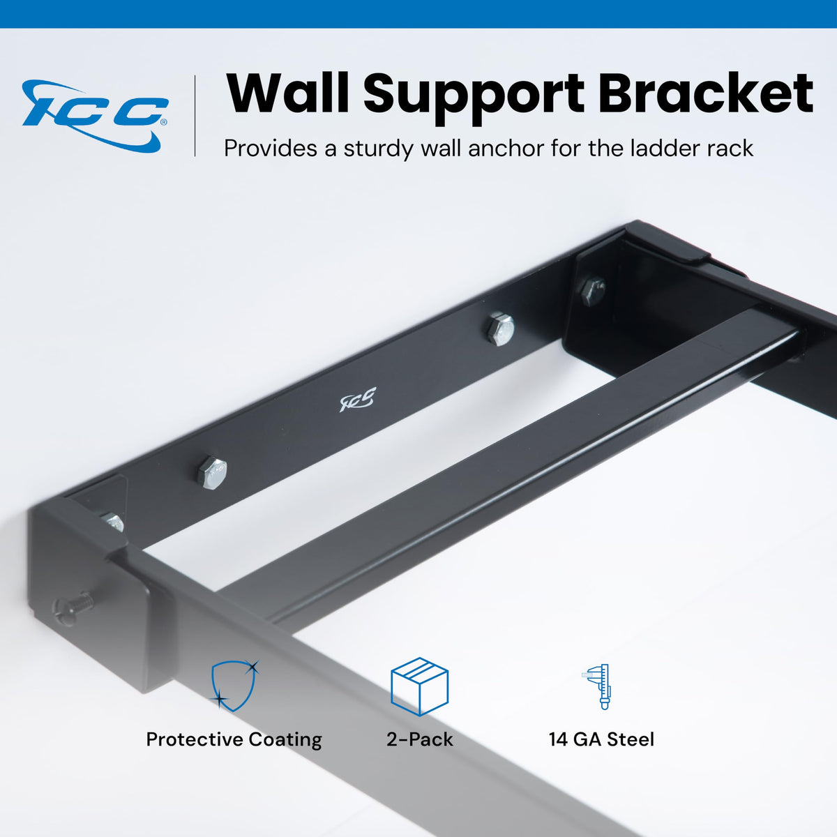Cable Runway Ladder Rack Wall Bracket, Flush Mount, Black, 2-Pack