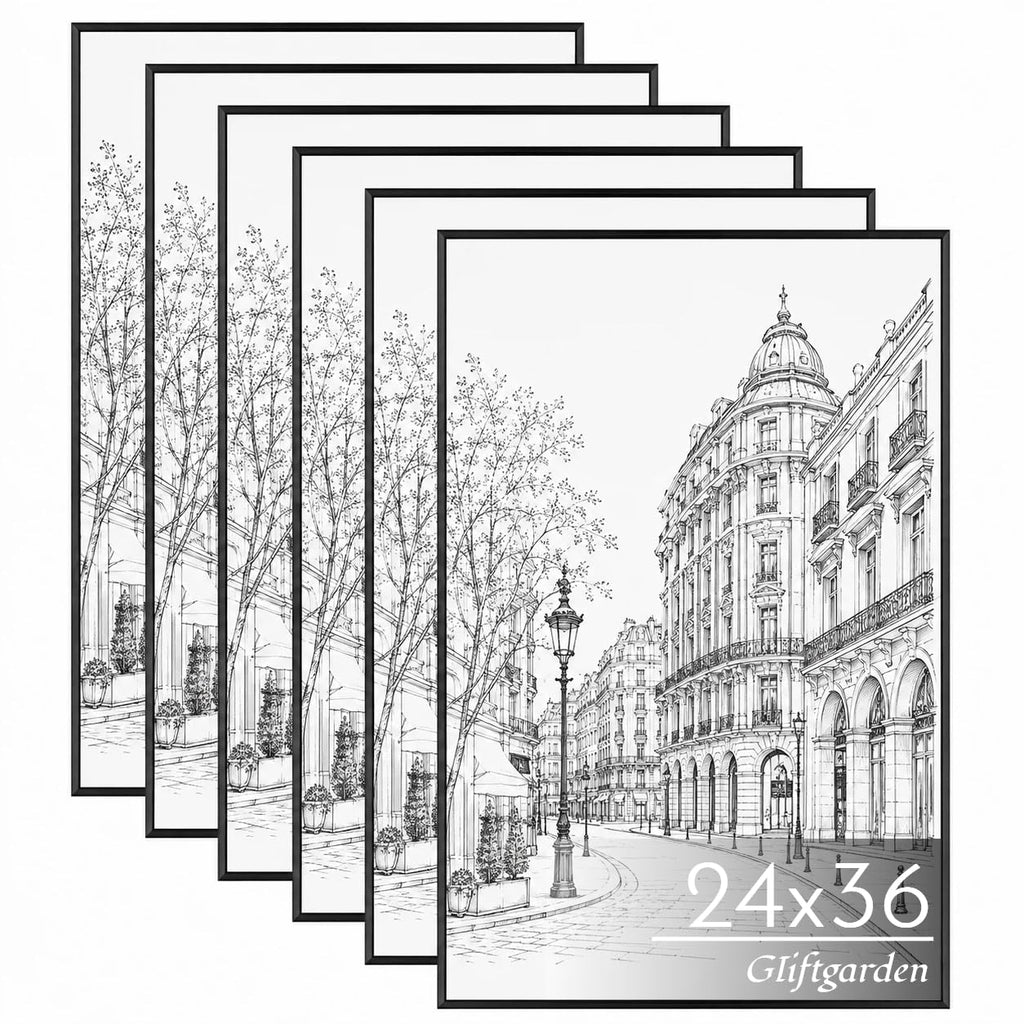 24x36 Poster Frame 6 Pack, Easy Snap‑On Assembly, Black