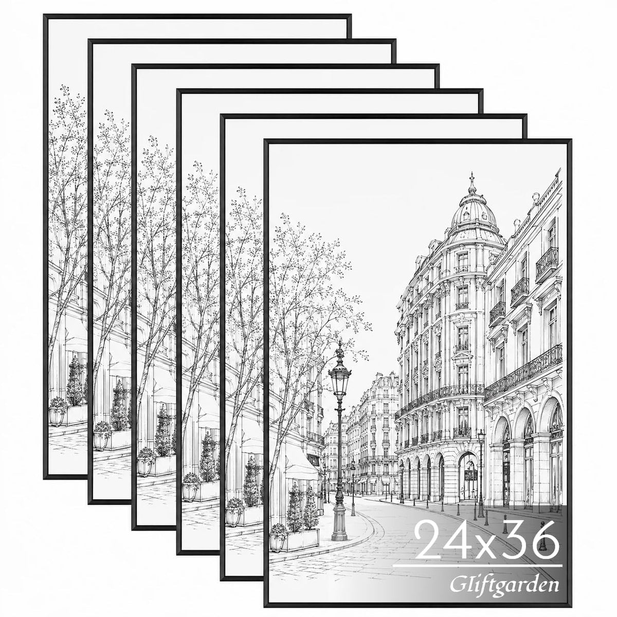 24x36 Poster Frame 6 Pack, Easy Snap‑On Assembly, Black