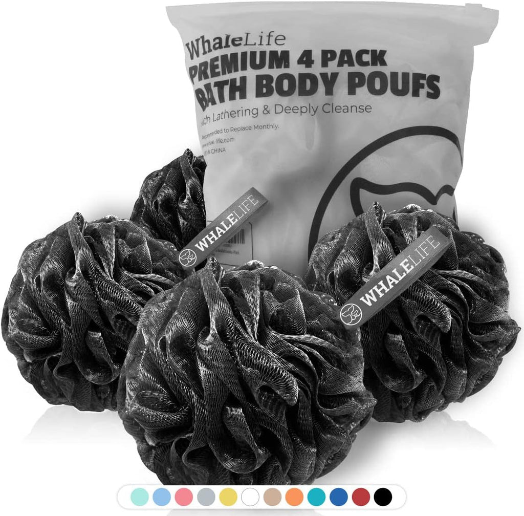 Loofah Bath Sponges - Black Gentle Exfoliating Shower Loofah for Rich Lather, Durable Mesh Body Scrubber for Men &