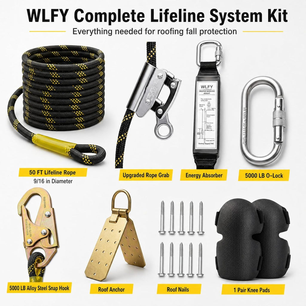 50FT Vertical Lifeline Assembly, Safety Rope,Fall Protection Rope cuerda, Safety Rope for Roofing,Polyester Roofing