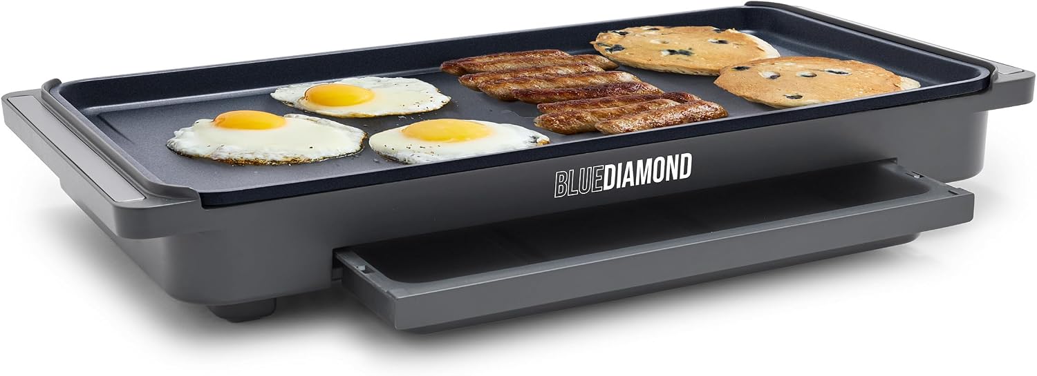 20" XL Electric Griddle, Graphite | PFAS-Free Ceramic Nonstick, Flat Top Grill/Griddle, Removable Drip Tray, Warming