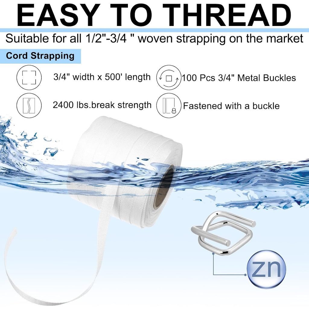 3/4" x 500' Woven Cord Strapping Kit, White