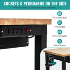60" Heavy-Duty Garage Workbench with 2 Drawers, Pegboard & Power Outlet