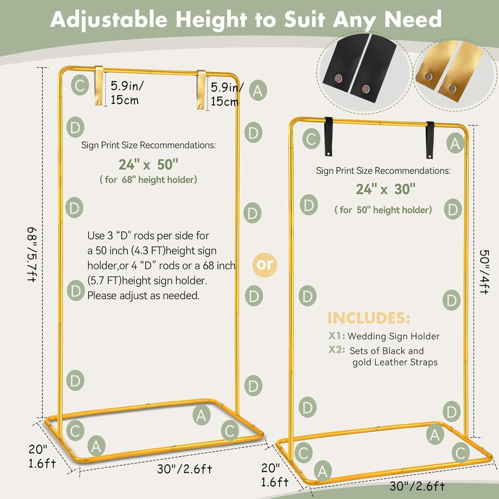 Welcome Sign Holder Gold Wedding Easel Stand with 4 Leather Straps | Sign Rack Heavy Duty Easel For Harvest Halloween