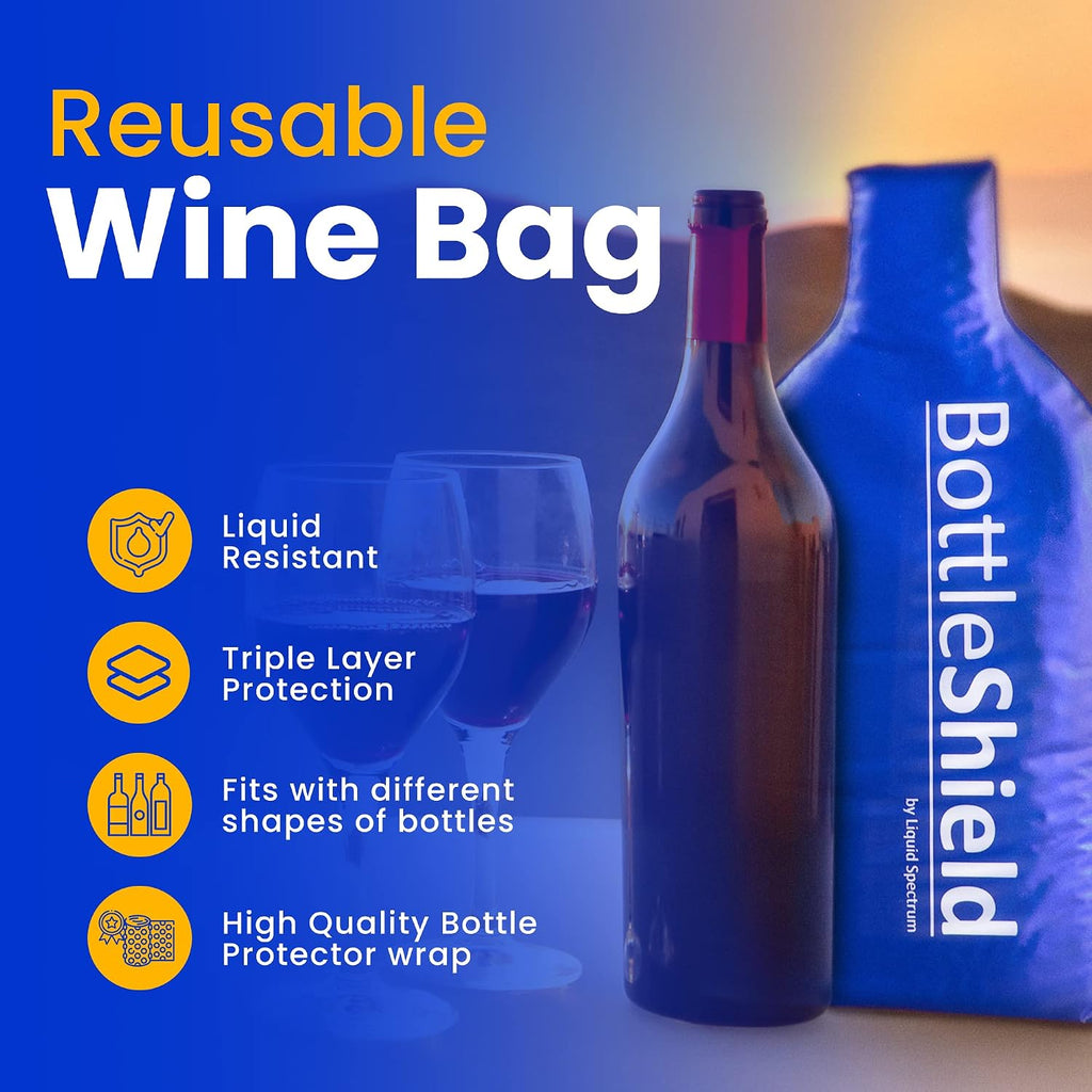 Reusable Wine Protector Travel Bag by Bottle Shield (4-Pack) - Bubble Cushioning Wrap Suit | Unbreakable Bottle
