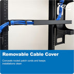 ICC 1U Ring Cable Manager with Cover, 3-Inch D-Rings, Black, 1-Pack