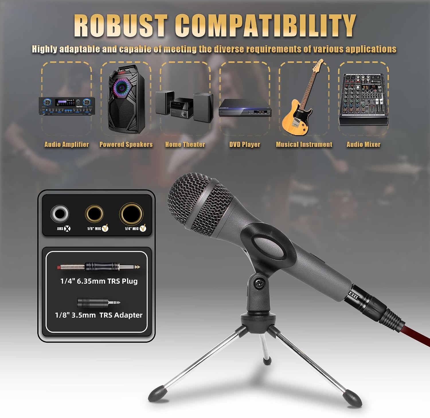 Professional Dynamic Microphone for Singing Karaoke Microphone with 16ft XLR to 1/4'' Audio Cable, Vocal Handheld Mic