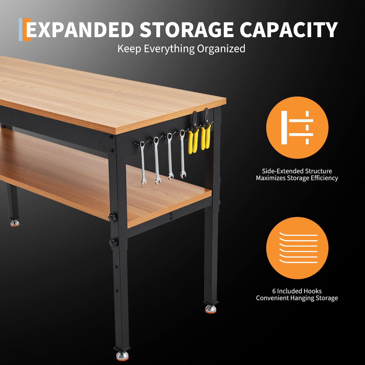 48"x 24" Adjustable Workbench 2500LBS, Work Bench with Power Outlet & Shelf