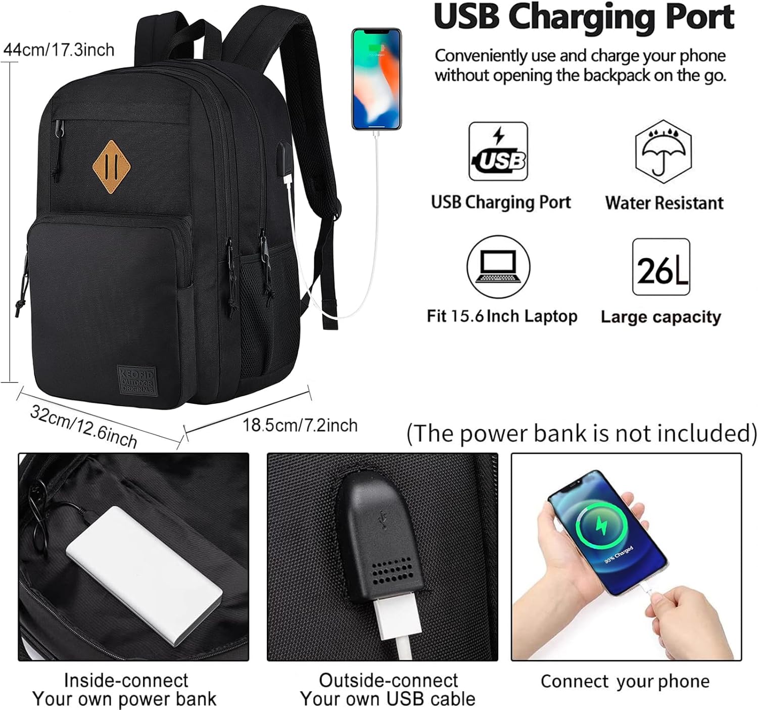 Travel backpack for Men and Women, Anti Theft Laptop Backpack with USB Charging Port for Work, Large Bag for College