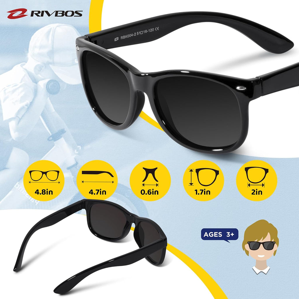 Kids Sunglasses Polarized UV400 TPE with Strap for Boys Girls RBK004 | Flexible rubber frame with UV protection and