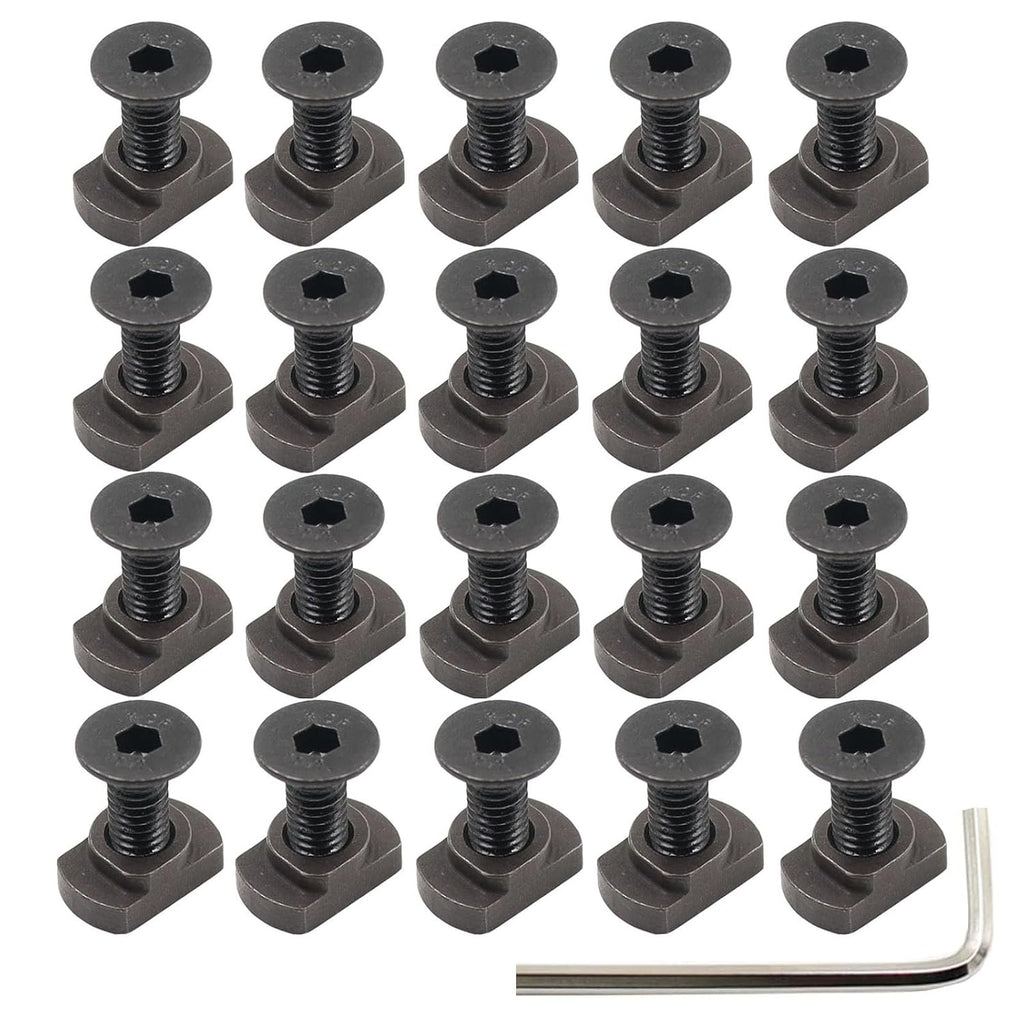 24 Pack M4 Mlok T-Nuts & Screws Replacement Sets Steel, for Mlok System Accessory Installation, with Allen Key. (M4-Countersunk Head)