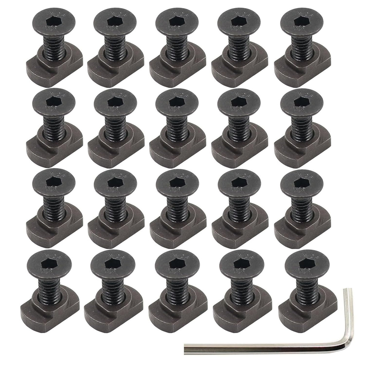 24 Pack M4 Mlok T-Nuts & Screws Replacement Sets Steel, for Mlok System Accessory Installation, with Allen Key. (M4-Countersunk Head)