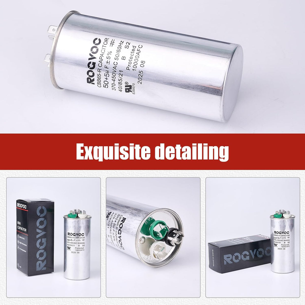 50+5 uF 50/5 MFD ±5% 370/440V CBB65 UL Certified Round Start Capacitor, Dual Run Capacitor for AC Compressor and Fan Motor, Replacement for Air Conditioner Condenser or Heat Pump Systems