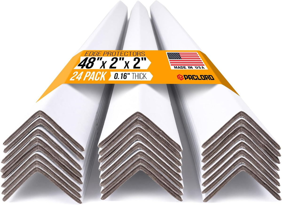 48" x 2" x 2" Reinforced Cardboard Edge Protectors White (Pack of 24) – 0.16" Thick Heavy-Duty Cardboard Corner