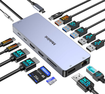 USB C Laptop Docking Station Dual Monitor for Dell/Lenovo/HP, 15 in 1 USB C Hub Multiport Adapter Dongle Dock USB-C