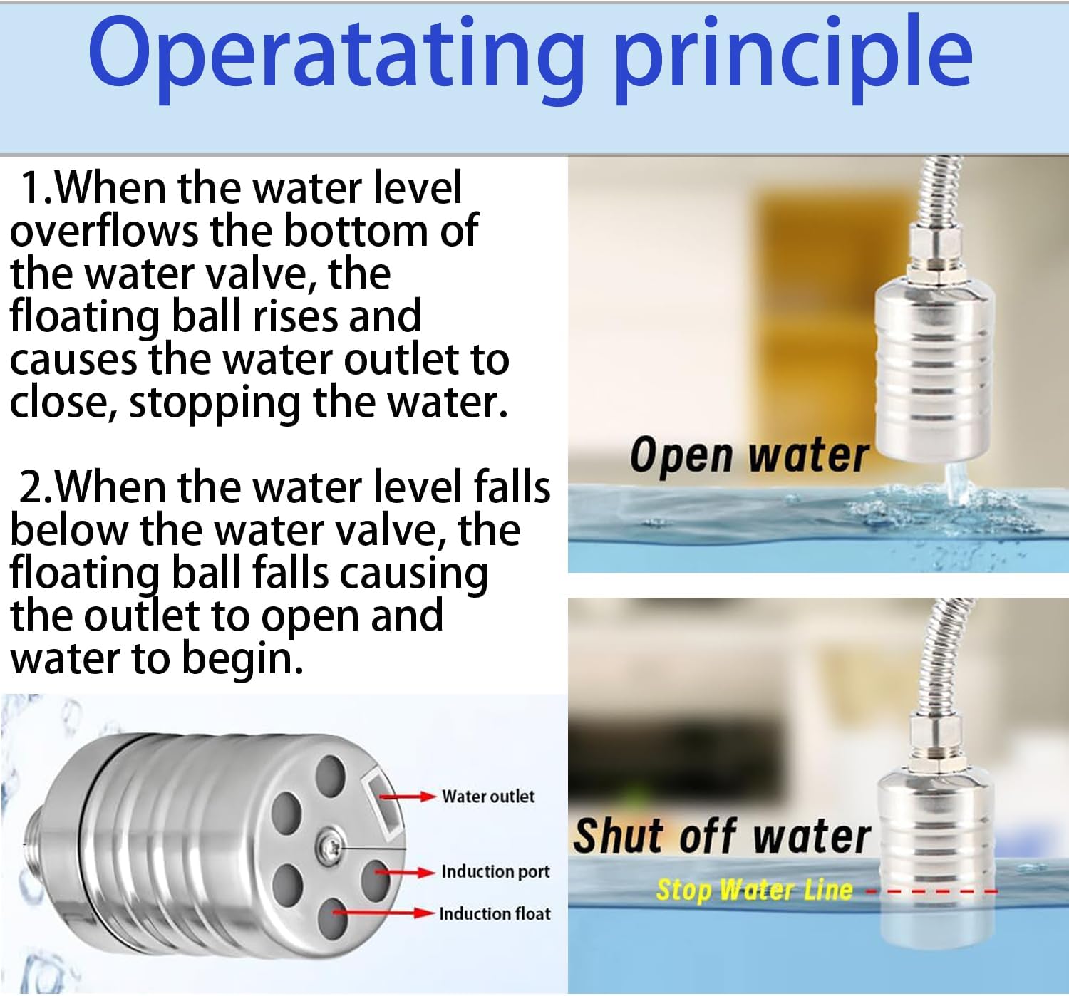 Upgraded Water Float Valve With 1/2" Bend and Adapters, 304 Stainless Steel Automatic Waterline Controller for