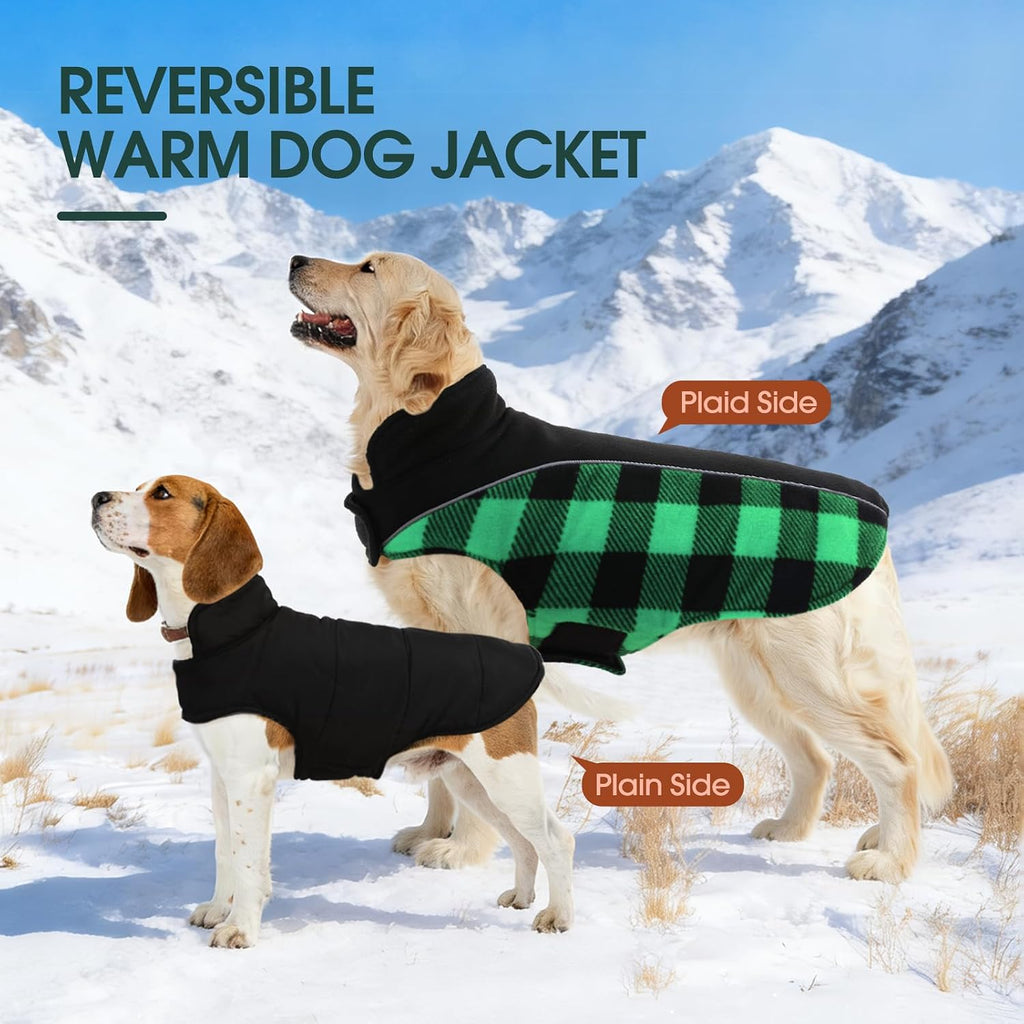 Dog Winter Coat, Reversible Waterproof Dog Jacket with Reflective Strip, Warm Dogs Fleece Vest Adjustable Doggy Cold