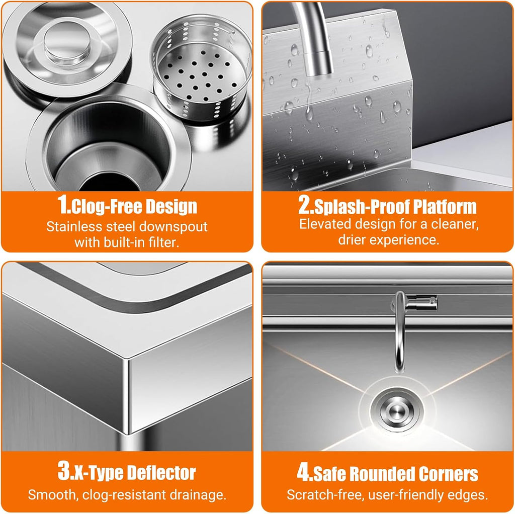 Stainless Steel Utility Sink, Commercial Kitchen Single Bowl Sink