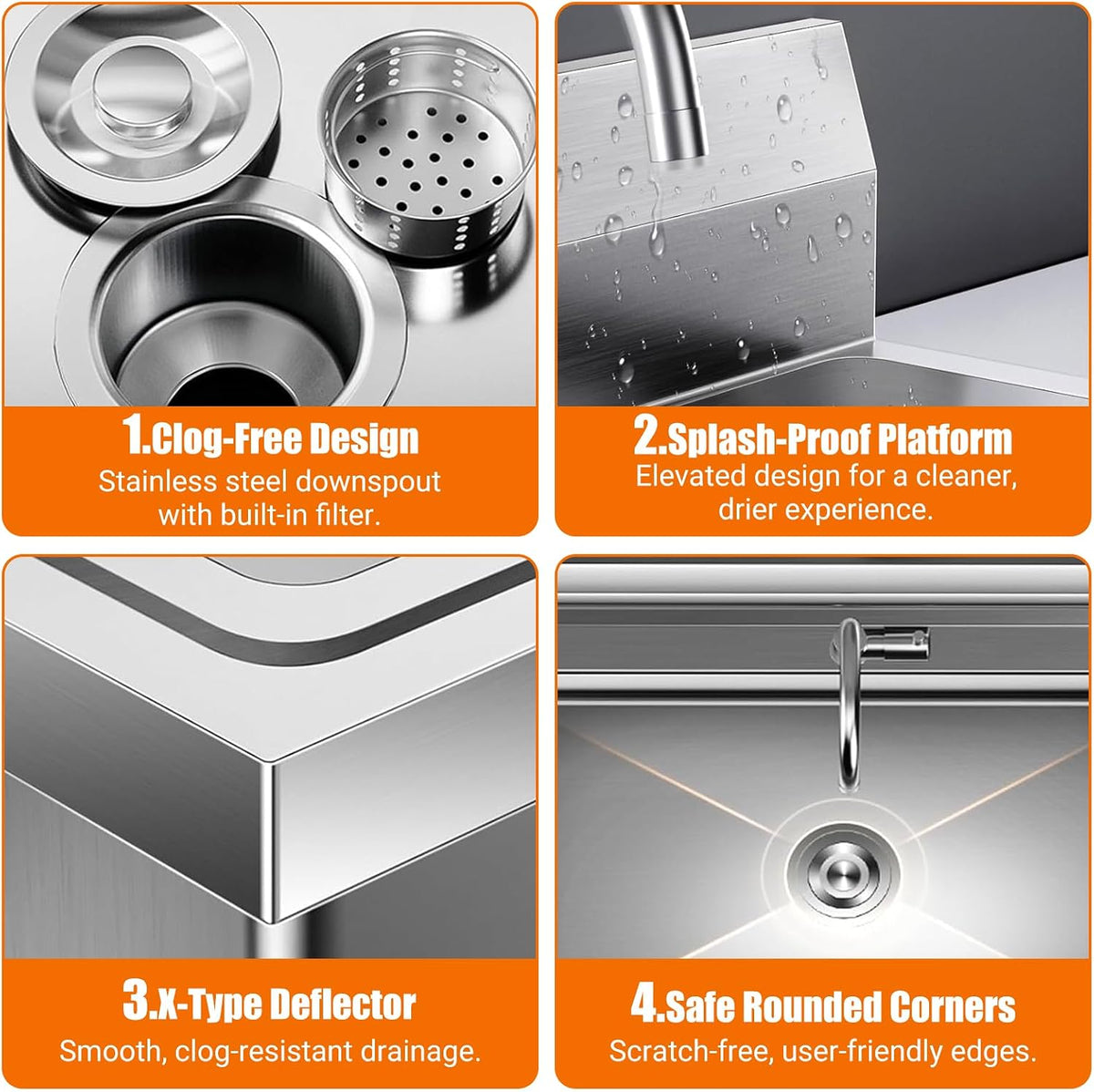Stainless Steel Utility Sink, Commercial Kitchen Single Bowl Sink