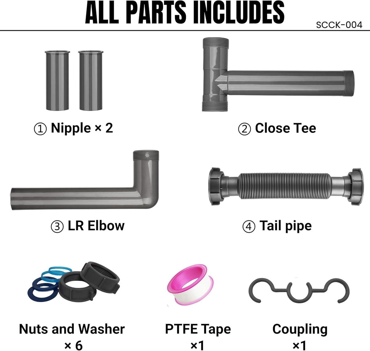 Double Bowl Kitchen Sink Drain Kit – End Outlet Waste for 1-1/2 Inch Drains – Adjustable Width (11" to 18") – PP