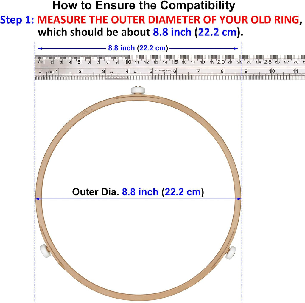 8.8" Microwave Turntable Ring with 15 mm Rollers, Oven Tray Support, Glass Plate Rotating Ring - Outer Diameter 8.8