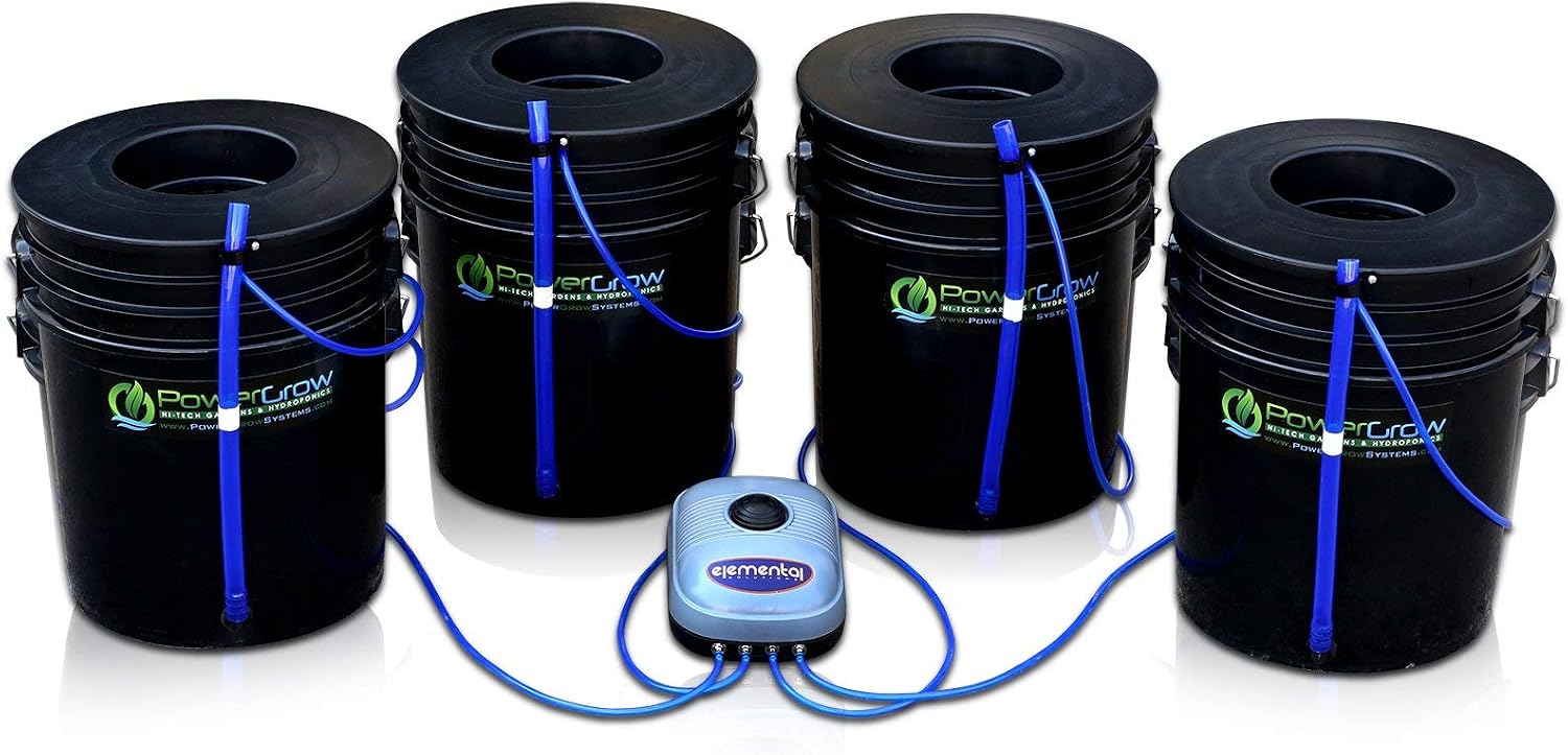 Deep Water Culture (DWC) Hydroponic Bubbler Bucket Kit by PowerGrow Systems (4) 5 Gallon - 6" Buckets