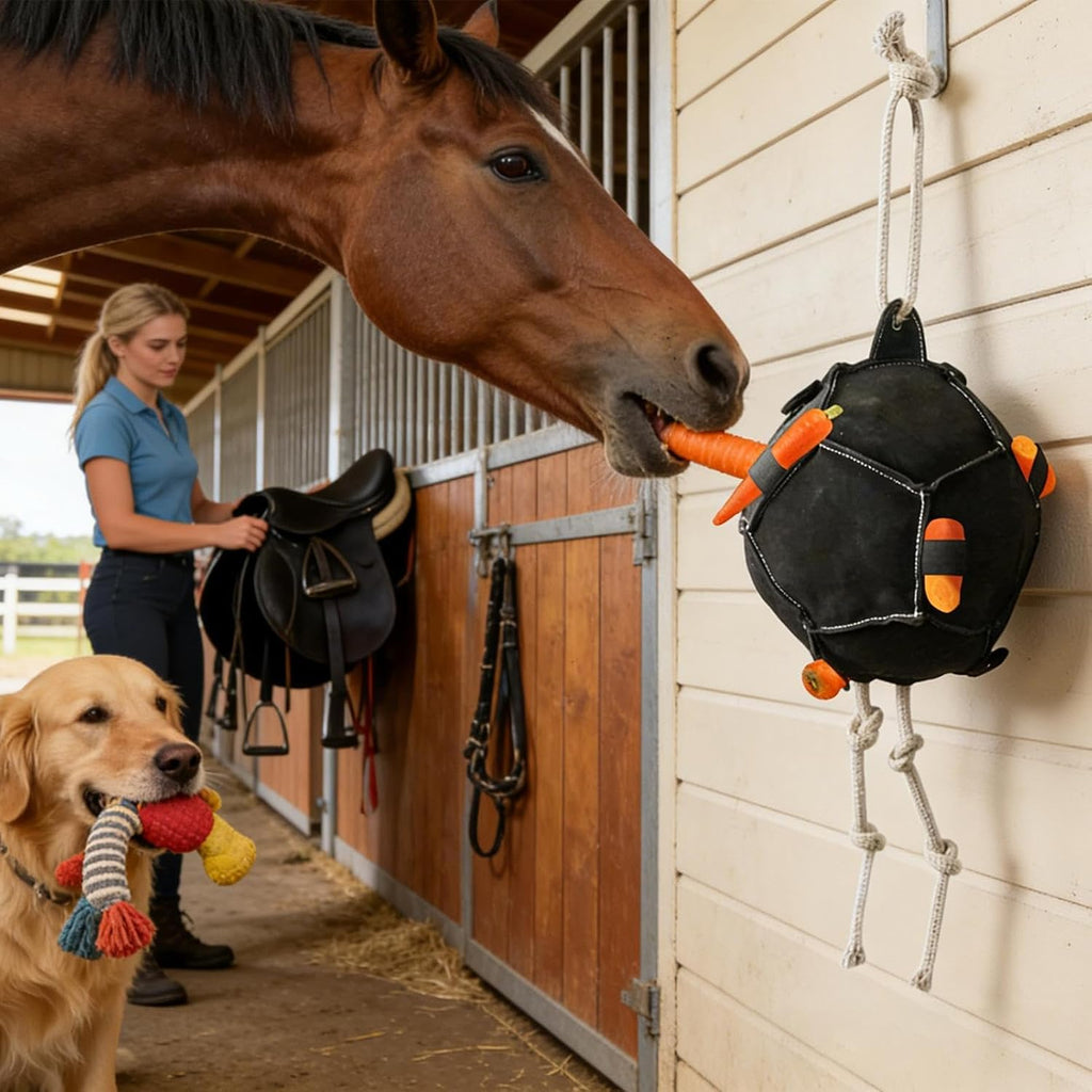 Equine Treat Ball - Slow Feed Toy for Horses | BPA Free Heavy Duty Material with Rolling Design, Dispenses Snacks