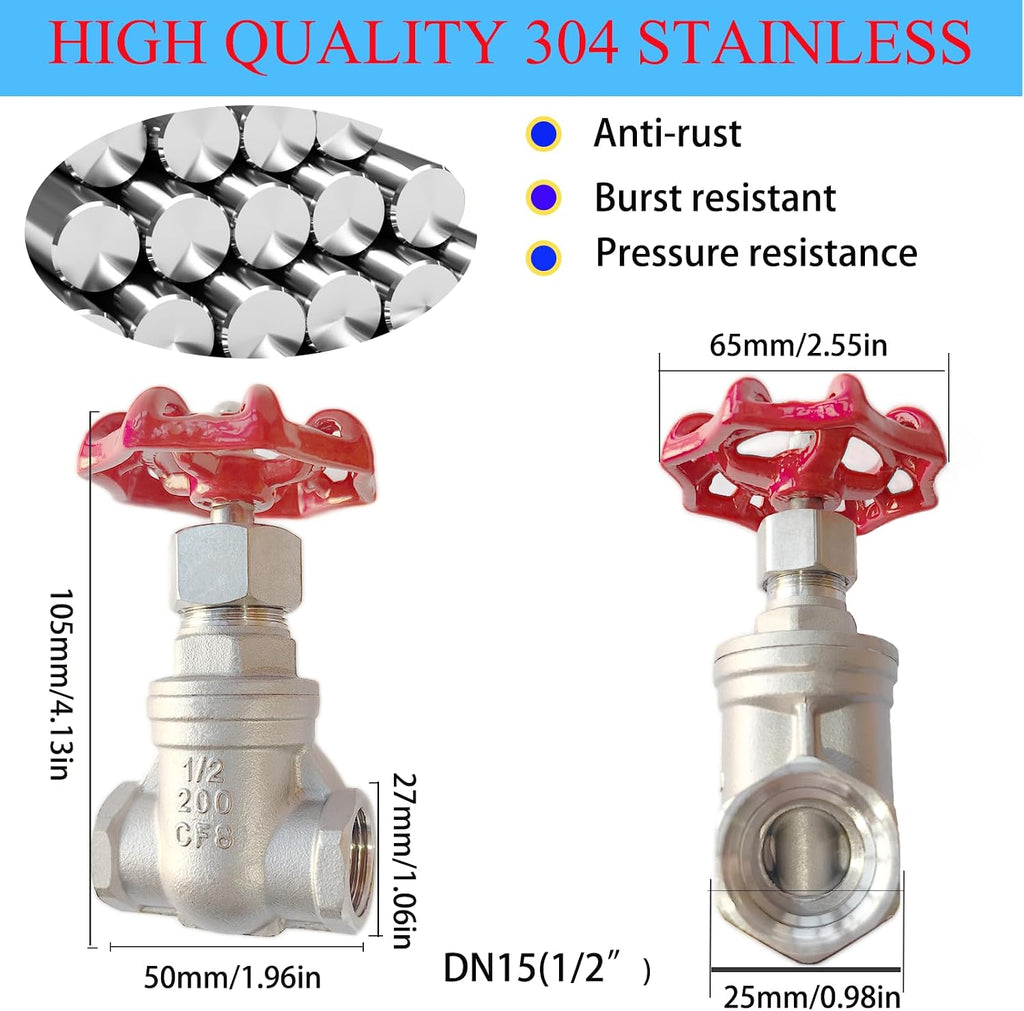 1/2" NPT 304Stainless Steel Gate Valve DN15